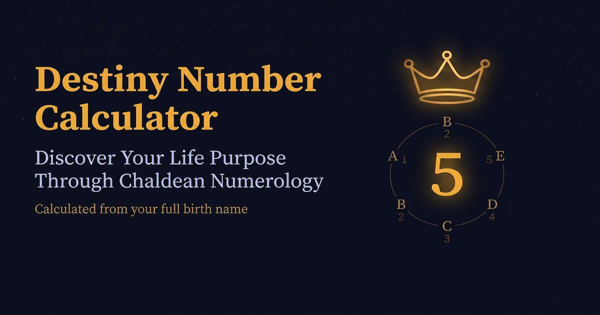 Destiny number decoded from full birth name letters glowing in gold on midnight blue
