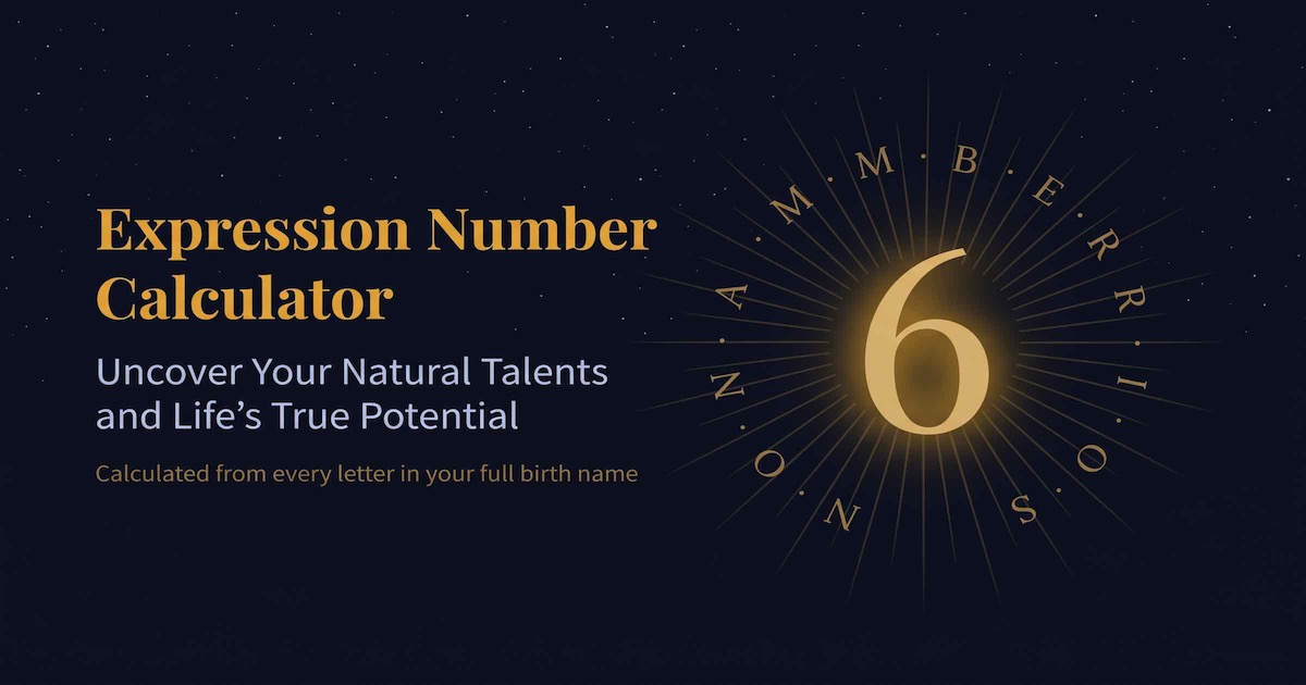 Expression number chart mapping every letter of a full name to numerology values in indigo